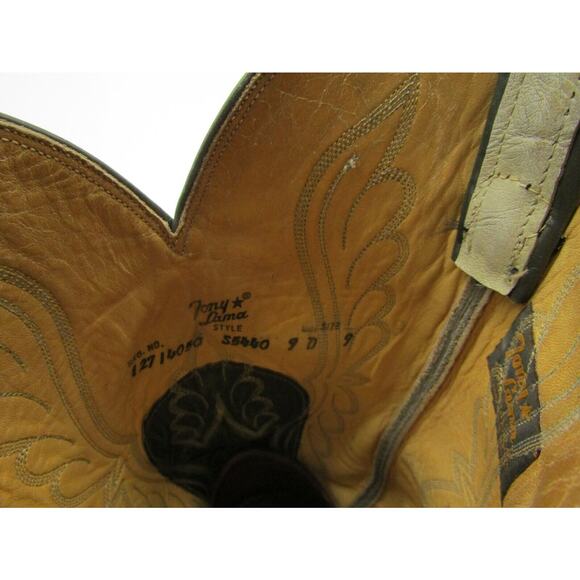 TONY LAMA Mens Size 9 D Two Tone Gray Leather Bullhide Cowboy Boots Gold Label main image 7